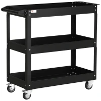 DURHAND 3-laags Gereedschapswagen, 4 Wielen, Staal, 83B x 35,3D x 76H cm, Zwart(m-11)