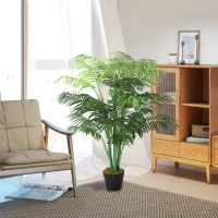 Outsunny 125cm/4FT Artificial Palm Plant Decorative Tree with Nursery Pot, Fake Plastic Indoor Home Office Décor, Green(m-7)