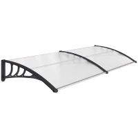 Outsunny Auvent de porte d'entrée, toit marquise de porte exterieur en polycarbonate et profil aluminium résistante toit abri protection contre la pluie et UV pour terrasse, balcon, 195x75cm, transp.(m-12)