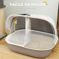 PawHut Lettiera per Gatti Chiusa con Gattaiola e Paletta, in PP, 58x46x39 cm, Grigio Chiaro e Bianco(m-6)