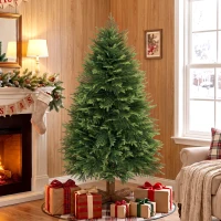 HOMCOM 5ft Artificial Christmas Tree, Hinged Xmas Tree with Realistic 513 PE & PVC Branch Tips, Fir Wood Base, Green(m-2)