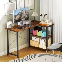 HOMCOM L Shaped Desk, Corner Computer Desk with Bookshelf for Home Office, Study Room, Workstation, 120 x 73.2 x 75cm, Rustic Brown(m-9)