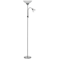HOMCOM moderne staande lamp 2 koppen verstelbare leeslamp, vloerlamp, ontwerp met dubbele kop en stalen voet, zilver, wit, 28 x 28 x 179,5 cm(m-11)