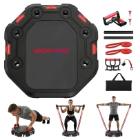 SPORTNOW Push-Up Board 7-in-1 Verstelbaar Push-Up Bord met Weerstandsbanden, Wieltjes en Deuranker, Opvouwbaar(m-11)