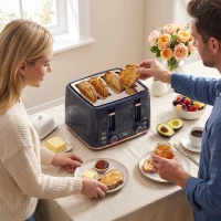 HOMCOM Toaster 4 slice, Toaster with 7 Browning Levels, High Lift, Reheat/Defrost/Cancel, Self-centring Function, Dark Blue(m-8)