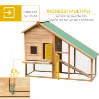 PawHut Gabbia per Conigli in Legno con Recinto e Rampa, Conigliera da Esterno Casetta per Porcellino d'India con Tetto Impermeabile, 158x65x120cm(m-5)