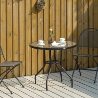 Outsunny Mesa de Jardim Redonda Ø80x72 cm com Orifício para Chapéu de Sol e Tampo de Vidro Temperado para Pátio Terraço Preto(m-10)