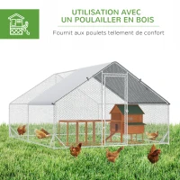 PawHut Enclos poulailler chenil volière extérieur 12 m² - Parc grillagé dim. 3L x 4l x 2H m - Espace Couvert - Acier galvanisé(m-5)