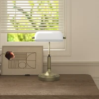 HOMCOM Lámpara de Escritorio Banquero con Pantalla Ajustable Interruptor Basculante para Oficina Biblioteca Blanco(m-9)