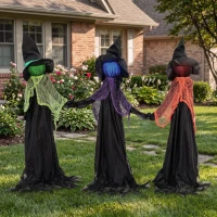 HOMCOM 120cm Witches Holding Hands Halloween Decorations Outdoor Indoor, Scary Halloween Witch Decor with Light-Up Heads(m-7)