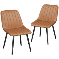 HOMCOM Faux Leather Upholstered Kitchen Chairs, Modern Dining Chairs Set of 2 with Metal Legs for Dining Room, Brown(m-13)