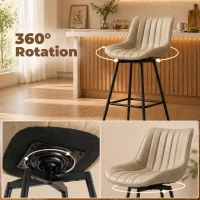 HOMCOM Set of 2 PU Leather Swivel Bar Stools - Light Brown(m-5)