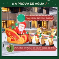Outsunny Pai Natal Insuflável com Trenó e Renas Insufláveis de Natal com Luzes LED para Exterior e Interior 240x75x100 cm Multicor(m-9)