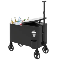 Outsunny Carrito Nevera de 56L con Ruedas Mango Ajustable Abrebotellas Recogetapas Drenaje y Asa 75x35x120 cm Negro(m-11)