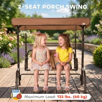 Outsunny 2 Seater Kids Garden Swing Seat, Children Outdoor Patio Lounge Chair for Gardens w/ Adjustable Awning, Seatbelt, Monkey Pattern - Brown(m-5)