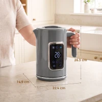 HOMCOM Electric Kettle, 1.7L Fast Boil 3000W Water Kettle with LED Display, Adjustable Temperature, Keep Warm Function, Grey(m-3)