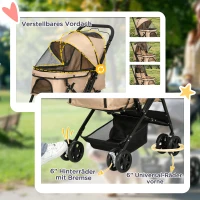 PawHut Hondenbuggy Opvouwbaar, 1 Mand, 2 Remmen, inclusief Veiligheidslijn, Lichtbruin(m-6)