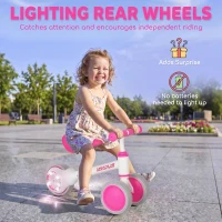 AIYAPLAY Balance Bike for Kids 1-2 Years, Toddler Bike with Adjustable Seat and Lighting Rear Wheels for Boys and Girls, Pink(m-4)