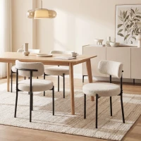 HOMCOM Lot de 4 Chaises Salle à Manger Chaises de Cuisine Rembourrées en Tissu Bouclette Dossier Incurvé Pieds en Acier Beige(m-9)