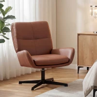 HOMCOM Poltrona de Sala Estofada em PU Poltrona de Leitura com Assento Acolchoado Apoios de Braços Pernas Metálicas Castanho(m-9)