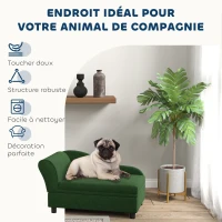 PawHut Canapé chien chat sur pied avec coffre de rangement style moderne coussin d'assise amovible 76 x 45 x 43 cm vert(m-4)