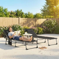 Outsunny Conjunto de 2 Espreguiçadeiras Jardim Dobráveis com Apoio de Cabeça e Encosto Reclinável em 5 Posições 200x57x38 cm Preto(m-2)