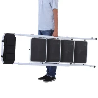 HOMCOM Escabeau pliable 4 marches XL antidérapantes double garde corps hauteur max. 1,55 m charge max. 150 Kg pochette outils intégrée acier blanc noir(m-4)