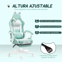 HOMCOM Silla Gamer Reclinable con Altura Ajustable Reposapiés Retráctil Soporte Lumbar y Reposacabezas Desmontable Verde Menta(m-5)