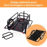 HOMCOM Reboque de Carga para Bicicleta Carrinho Dobrável para Bicicleta com 2 Rodas Refletores Carga 40 kg 155x71,5x77 cm Preto(m-6)