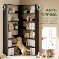 HOMCOM 7 Tiers Bookshelf, L-Shaped Corner Bookcase with Anti-Slip Rear Guard, Black Wood Effect(m-7)