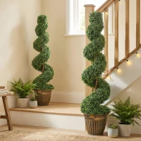 HOMCOM Set 2 Piante Finte di Bosso a Spirale 120cm con Vaso Incluso, per Decorazione Interno ed Esterno, Verde(m-2)