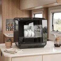 HOMCOM Tischgeschirrspüler, Mini-Geschirrspüler mit 6-Liter-Tank, 5 Programme, LED-Anzeige, Trocknungsfunktion, Schwarz(m-9)