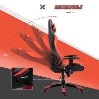 HOMCOM Sedia Gaming Professionale Girevole，Sedia da Ufficio Reclinabile con Sostegno Lombare e Collo PVC 67 x 67 x 123-132cm Nero-rosso(m-5)