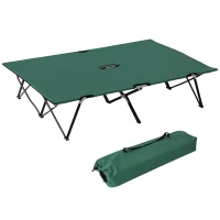 Outsunny Campingbett Klappbar für 2 Personen Feldbett Klappbett mit Tragetasche bis 136 kg belastbar Stahl Oxford Grün+Schwarz 193 x 125 x 40 cm(m-12)