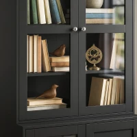HOMCOM Modern Bookcase Display Storage Unit with Glass Doors Adjustable Shelves, Black(m-9)