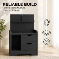 HOMCOM Bedside Table, Small Bedside Cabinet with 2 Drawers and Storage Shelves for Bedroom, Black Wood Effect(m-6)