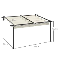 Outsunny Pérgola de Parede 4x3 m Pérgola de Jardim com Teto Retrátil de Poliéster e Estrutura de Aço Creme e Cinza Escuro(m-3)