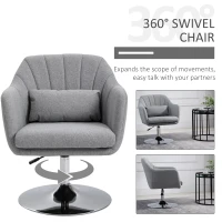 HOMCOM Swivel Accent Chair, Linen Fabric Tub Vanity Chair, Modern Armchair with Adjustable Height and Lumbar Support for Living Room Bedroom Salon Make up Room Dressing Table, Light Grey(m-5)