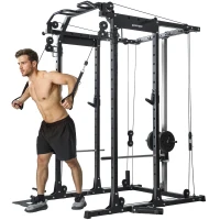 SPORTNOW Cable Crossover Machine, with Lat-Pull Down System(m-11)