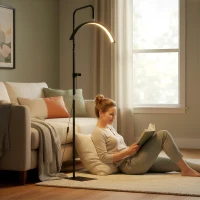 HOMCOM Half Moon Lash Light, 350° Rotatable Head, 7 Colours, Dimmable Beauty Floor Lamp, Black(m-9)