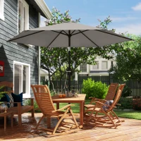 Outsunny 2.6 m Garden Parasol Umbrella with Aluminium Pole, Outdoor Patio Umbrella with Tilt and Crank, Vent, Light Grey(m-9)