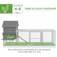 PawHut Coteț de grădină pentru găini, cu căsuță, rampă și zonă deschisă, 310,5x149,5x149 cm, gri(m-4)
