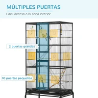 PawHut Jaula para Pájaros con Ruedas 83x53x180 cm Pajarera Metálica de 3 Niveles con 3 Perchas Comederos Juguetes Rampas Negro(m-4)