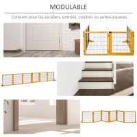 PawHut Lot de 2 barrières de sécurité chien barrière modulable pliable 6 panneaux 2 pieds support bois de pin jaune(m-5)