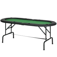 HOMCOM 8 Player Folding Poker Table, Oval Portable Blackjack Casino Table with Cup Holder, Felt Top and Metal Base, 183 x 82 x 75cm, Green and Black(m-10)