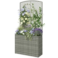Outsunny Rattan Planter with Trellis, Raised Beds for Garden with Liner for Climbing Plants Vegetables Flowers, Dark Grey(m-15)