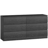 HOMCOM Cómoda com 6 Gavetas Estilo Moderno 140x40x71 cm Preto com Efeito Madeira(m-1)