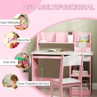ZONEKIZ Secretária e Cadeira Infantil com Arrumação para Estudo, Leitura e Brincadeiras Rosa(m-5)