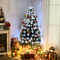 HOMCOM 4ft White Light Artificial Christmas Tree w/ 130 LEDs Star Topper Tri-Base Full Bodied Seasonal Decoration Pre-Lit Home(m-2)