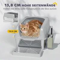 PawHut Kattentoilet, Roestvrijstaal, Hoge Randen, Opbergbox, Lichtgrijs(m-4)